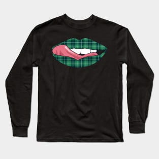 Vintage Lips Retro Style Tongue Tartan Flannel Pattern Celtic Irish Popart Gift Long Sleeve T-Shirt